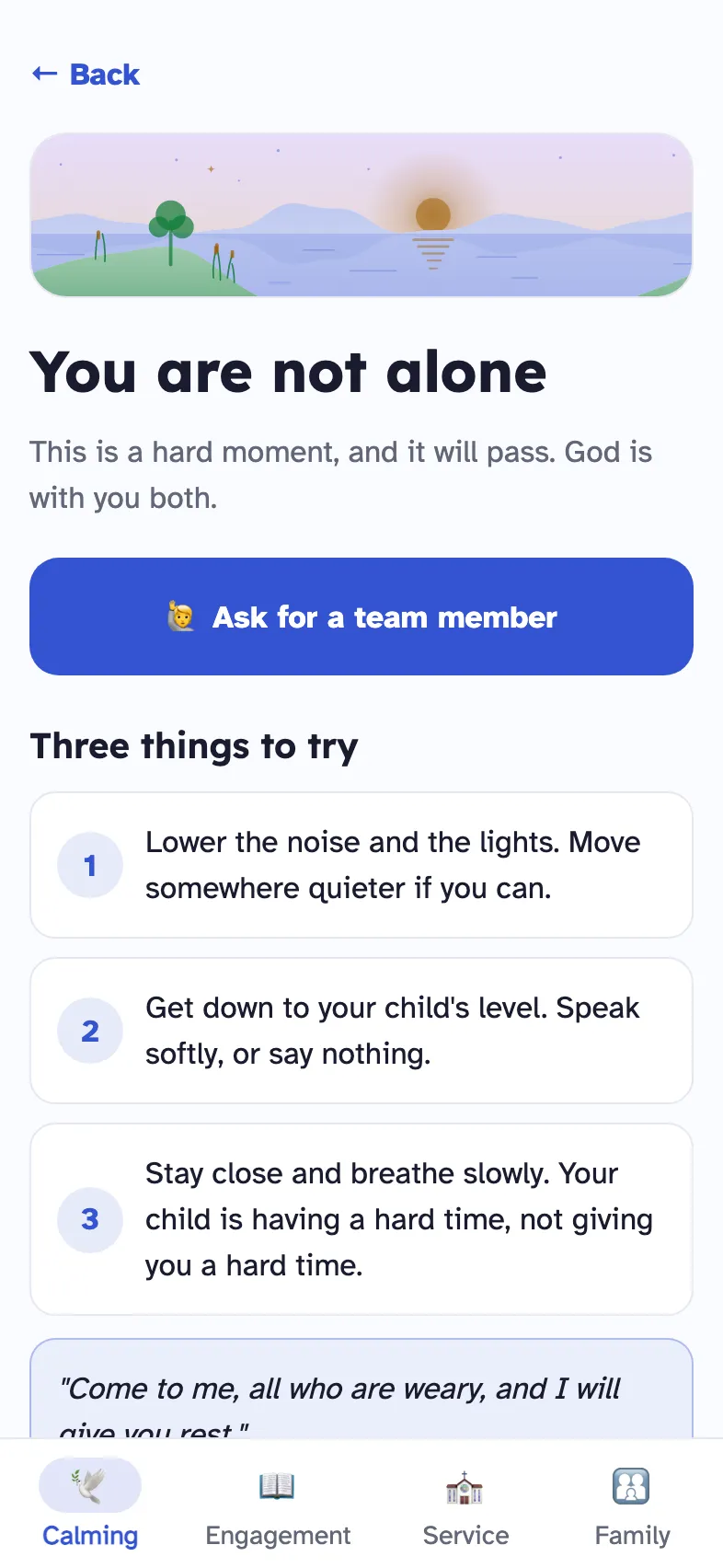 Help now screen titled You are not alone, with an Ask for a team member button and three things to try.